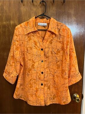 Gloria Lance Orange Floral Button-Front Blouse